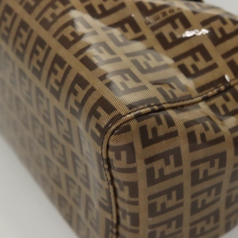 FENDI Zucchino Canvas Hand Bag Enamel Beige Auth 119163