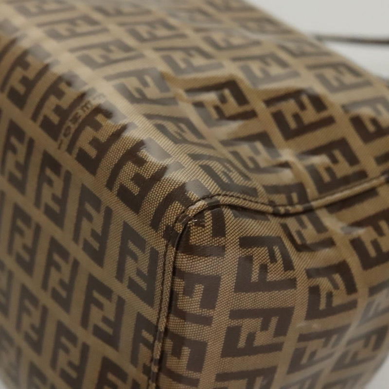 FENDI Zucchino Canvas Hand Bag Enamel Beige Auth 119163