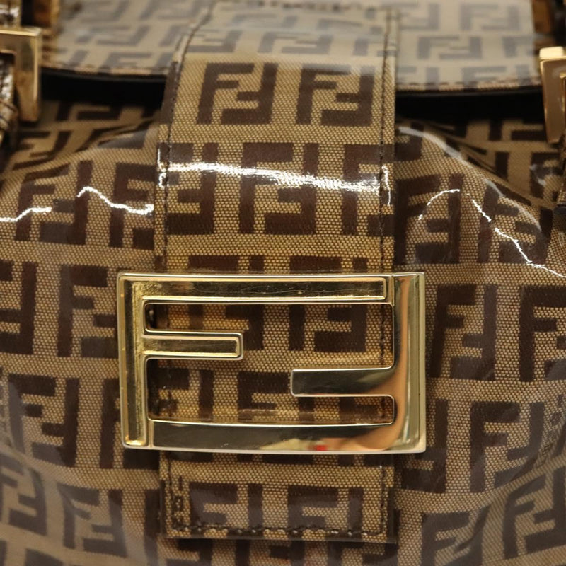 FENDI Zucchino Canvas Hand Bag Enamel Beige Auth 119163