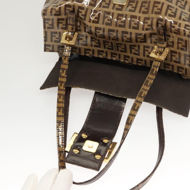 FENDI Zucchino Canvas Hand Bag Enamel Beige Auth 119163