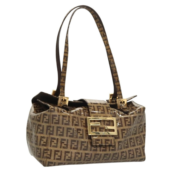 FENDI Zucchino Canvas Hand Bag Enamel Beige Auth 119163