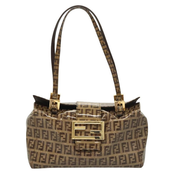 FENDI Zucchino Canvas Hand Bag Enamel Beige Auth 119163