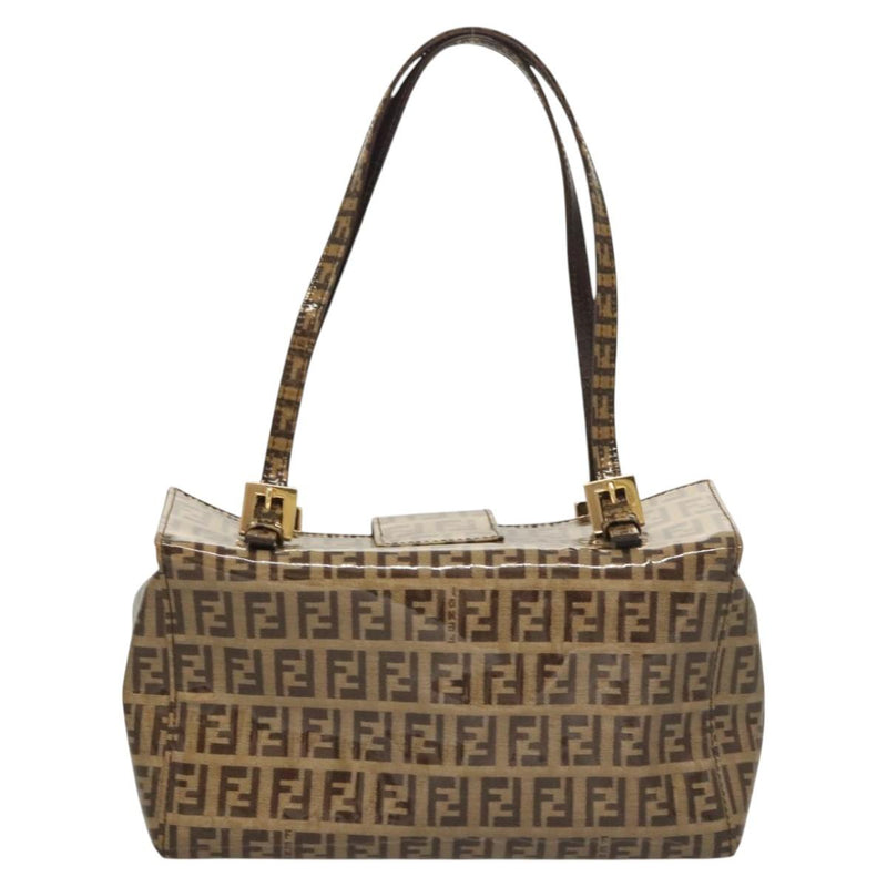 FENDI Zucchino Canvas Hand Bag Enamel Beige Auth 119163
