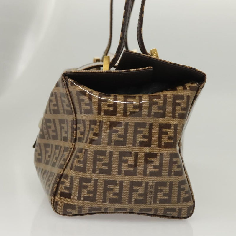 FENDI Zucchino Canvas Hand Bag Enamel Beige Auth 119163
