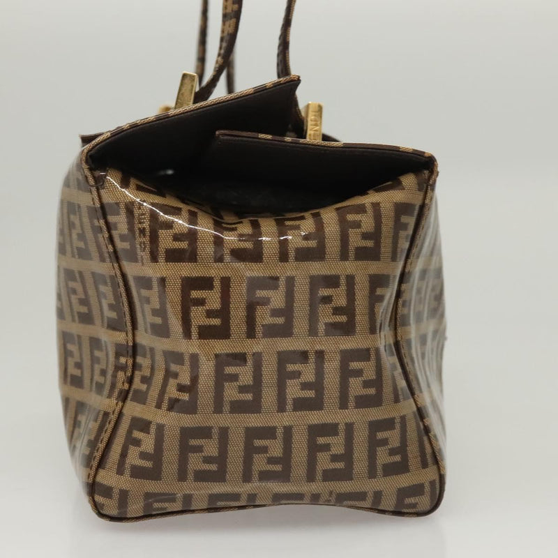 FENDI Zucchino Canvas Hand Bag Enamel Beige Auth 119163