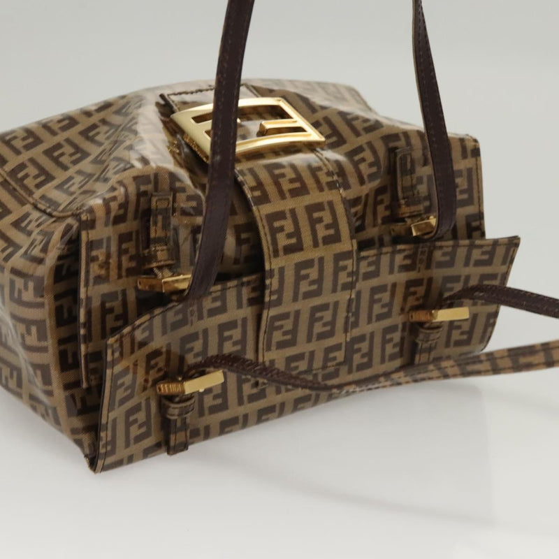 FENDI Zucchino Canvas Hand Bag Enamel Beige Auth 119163