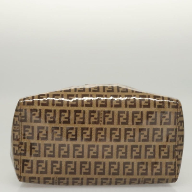 FENDI Zucchino Canvas Hand Bag Enamel Beige Auth 119163