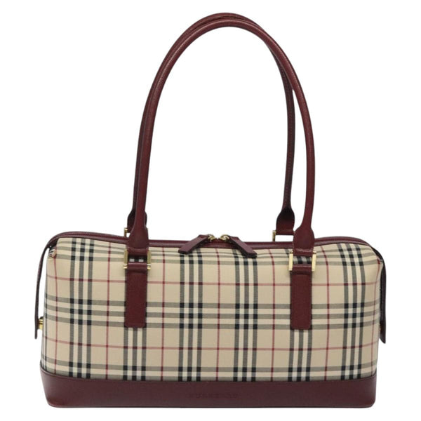 BURBERRY Nova Check Shoulder Bag Canvas Beige Gold Auth 119184
