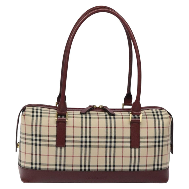 BURBERRY Nova Check Shoulder Bag Canvas Beige Gold Auth 119184