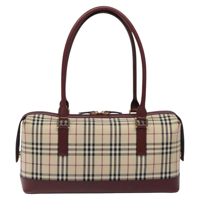 BURBERRY Nova Check Shoulder Bag Canvas Beige Gold Auth 119184