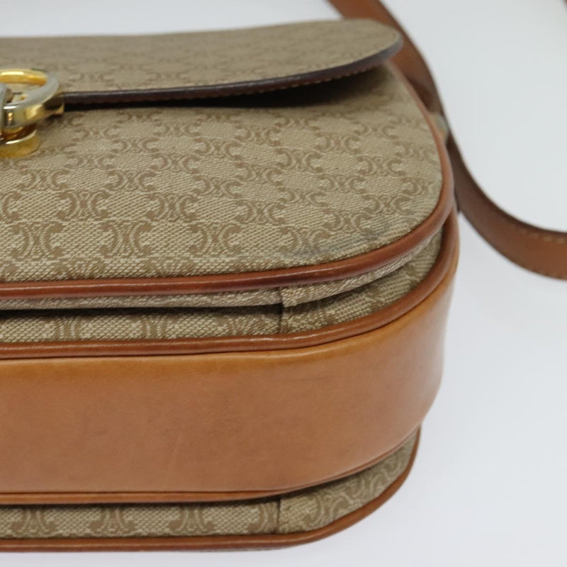 CELINE Macadam Canvas Shoulder Bag PVC Beige Gold Auth 119185