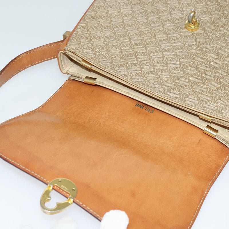 CELINE Macadam Canvas Shoulder Bag PVC Beige Gold Auth 119185