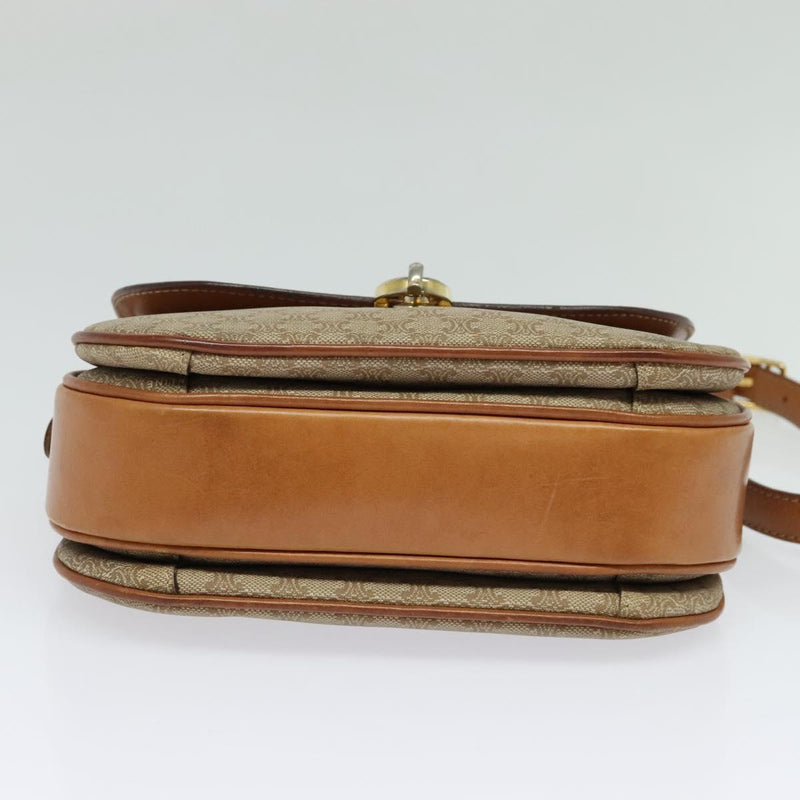 CELINE Macadam Canvas Shoulder Bag PVC Beige Gold Auth 119185