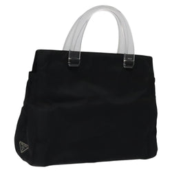 PRADA Hand Bag Nylon Plastic Black Silver Auth 119188