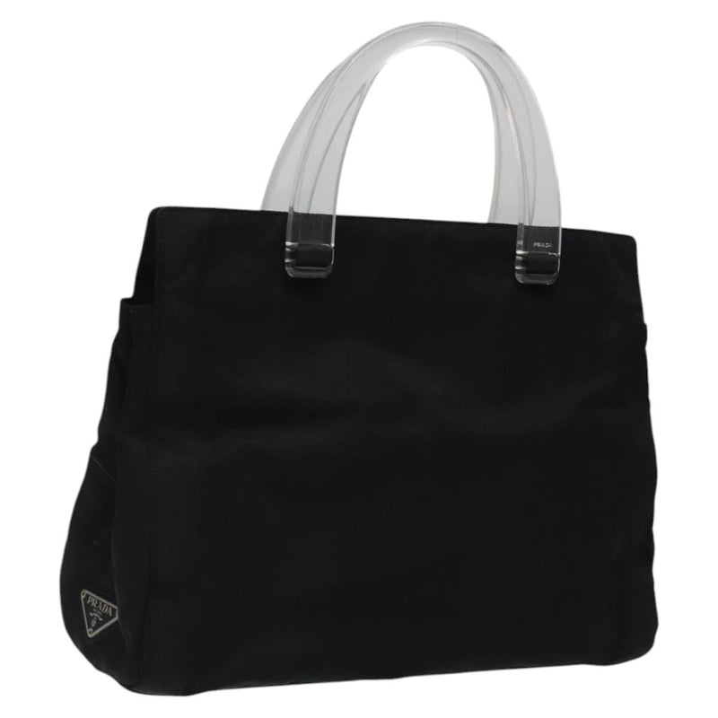 PRADA Hand Bag Nylon Plastic Black Silver Auth 119188