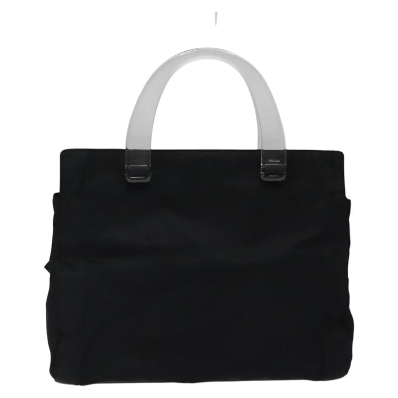 PRADA Hand Bag Nylon Plastic Black Silver Auth 119188