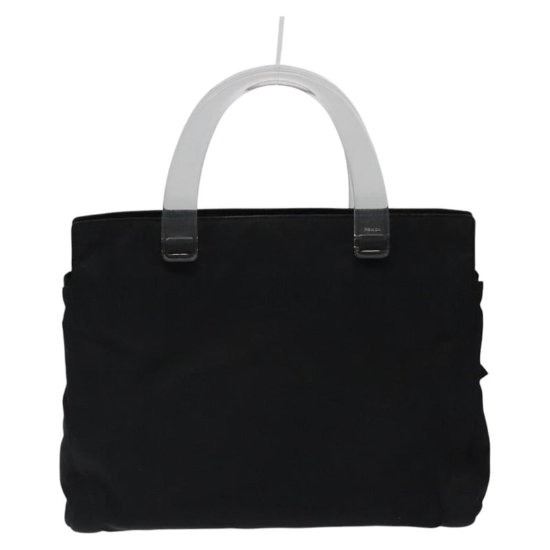 PRADA Hand Bag Nylon Plastic Black Silver Auth 119188