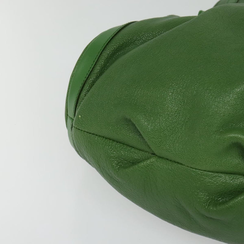 BVLGARI Chandra Hand Bag Leather Gold Green Auth 119194