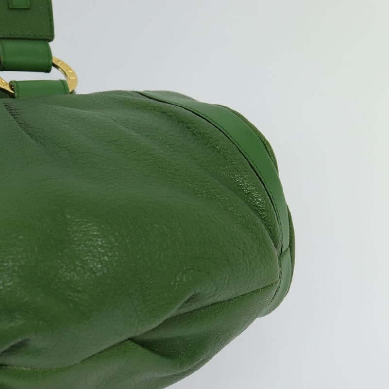 BVLGARI Chandra Hand Bag Leather Gold Green Auth 119194