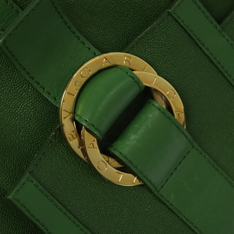 BVLGARI Chandra Hand Bag Leather Gold Green Auth 119194