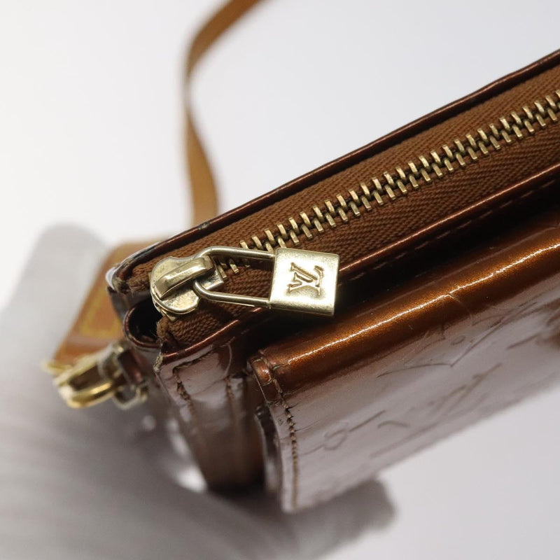 LOUIS VUITTON Monogram Vernis Motto Accessory Pouch Bronze M91138 LV Auth 119204