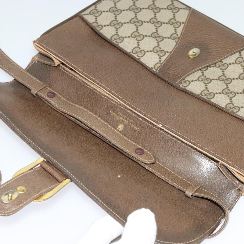 GUCCI GG Supreme Shoulder Bag PVC Leather Beige Gold Auth 119310