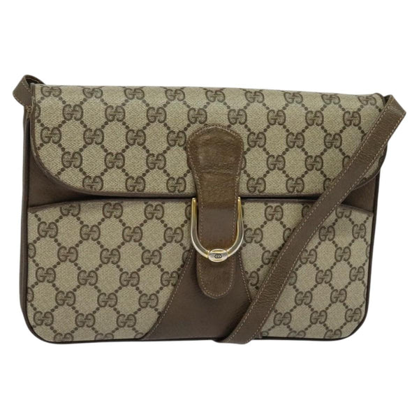 GUCCI GG Supreme Shoulder Bag PVC Leather Beige Gold Auth 119310