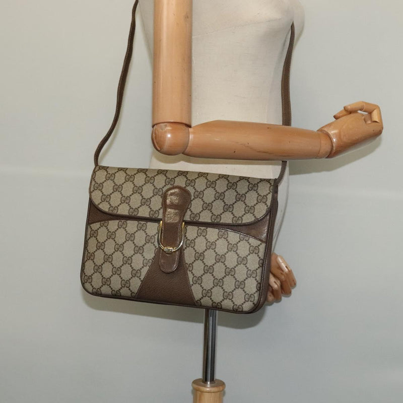 GUCCI GG Supreme Shoulder Bag PVC Leather Beige Gold Auth 119310