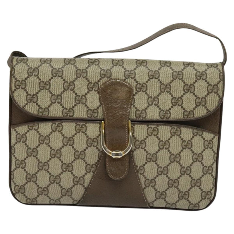 GUCCI GG Supreme Shoulder Bag PVC Leather Beige Gold Auth 119310