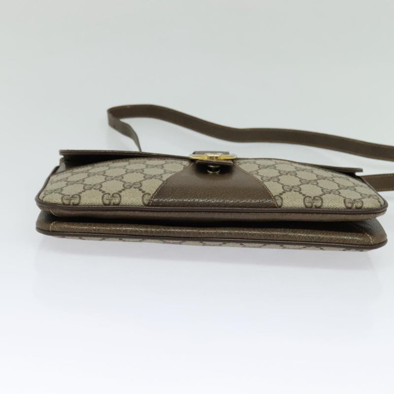 GUCCI GG Supreme Shoulder Bag PVC Leather Beige Gold Auth 119310