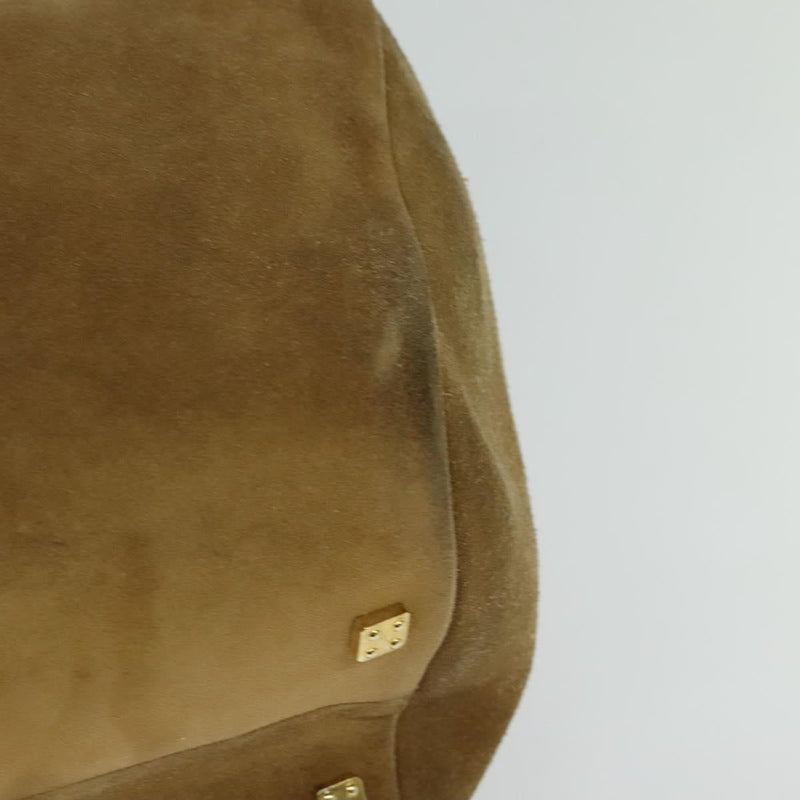 LOEWE Anagram Hand Bag Suede Brown Gold Auth 119317