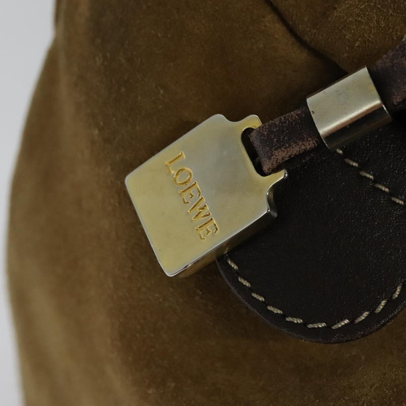 LOEWE Anagram Hand Bag Suede Brown Gold Auth 119317