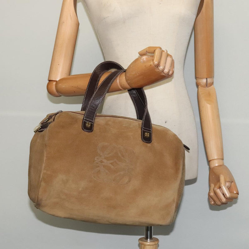 LOEWE Anagram Hand Bag Suede Brown Gold Auth 119317