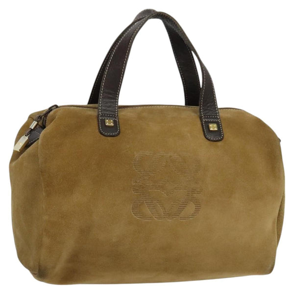 LOEWE Anagram Hand Bag Suede Brown Gold Auth 119317