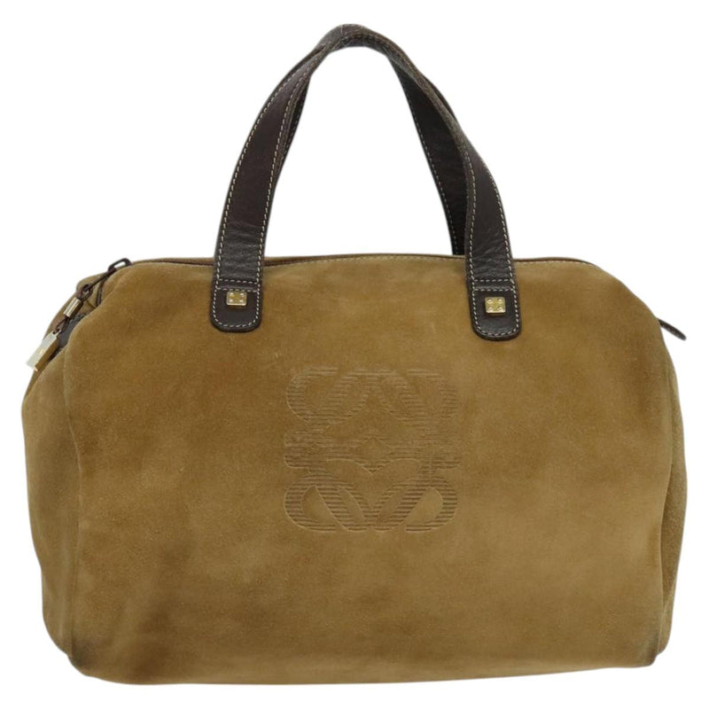 LOEWE Anagram Hand Bag Suede Brown Gold Auth 119317