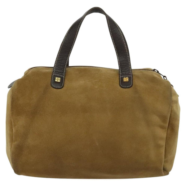 LOEWE Anagram Hand Bag Suede Brown Gold Auth 119317