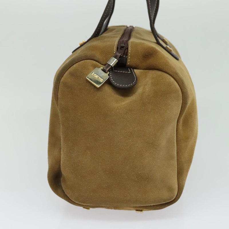 LOEWE Anagram Hand Bag Suede Brown Gold Auth 119317