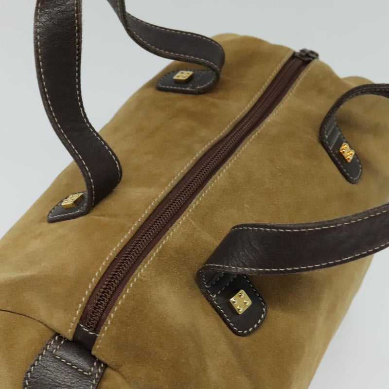 LOEWE Anagram Hand Bag Suede Brown Gold Auth 119317