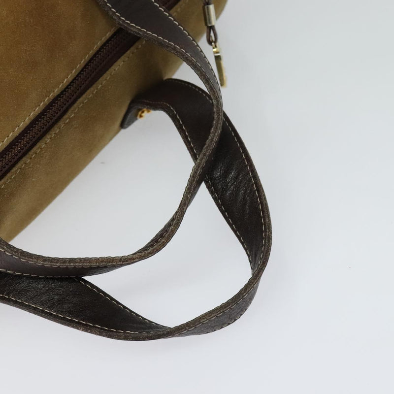 LOEWE Anagram Hand Bag Suede Brown Gold Auth 119317