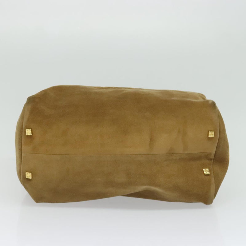 LOEWE Anagram Hand Bag Suede Brown Gold Auth 119317