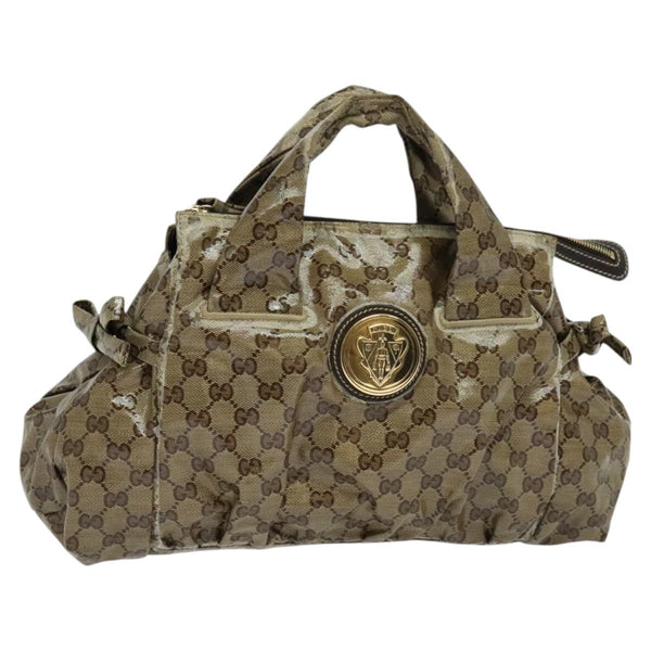 GUCCI GG Crystal Hand Bag Coated Canvas Brown Gold 197020 Auth 119369