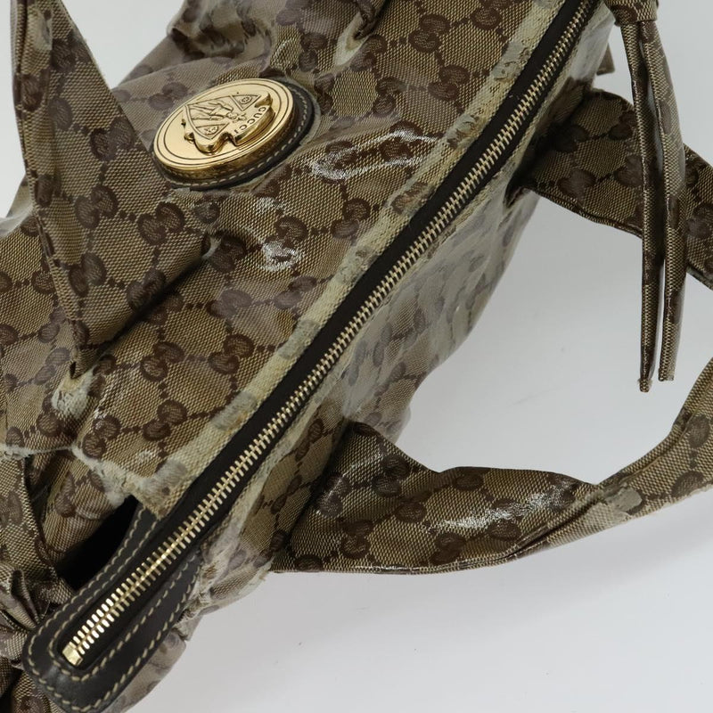 GUCCI GG Crystal Hand Bag Coated Canvas Brown Gold 197020 Auth 119369