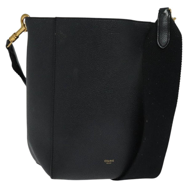 CELINE Sangle Bucket Shoulder Bag Leather Black Gold Auth 119393
