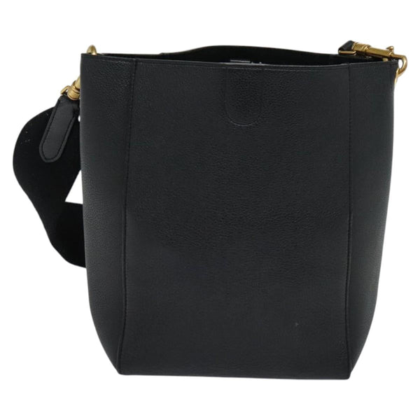 CELINE Sangle Bucket Shoulder Bag Leather Black Gold Auth 119393