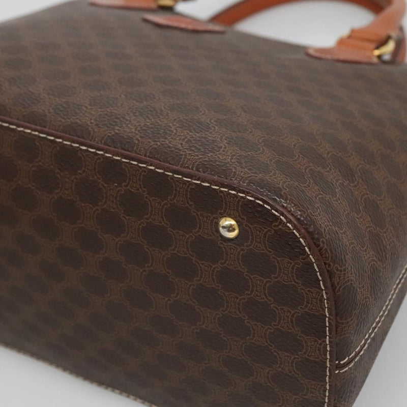 CELINE Macadam Canvas Hand Bag PVC Leather 2way Brown Gold Auth 119421