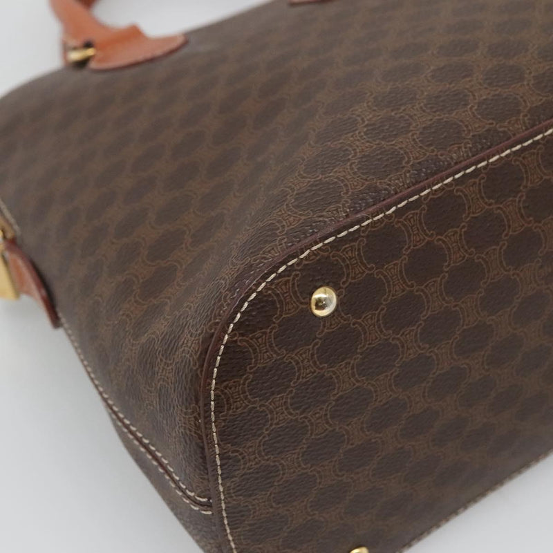 CELINE Macadam Canvas Hand Bag PVC Leather 2way Brown Gold Auth 119421