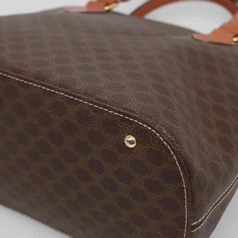 CELINE Macadam Canvas Hand Bag PVC Leather 2way Brown Gold Auth 119421