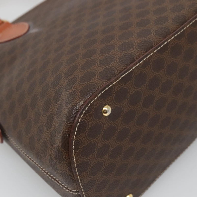 CELINE Macadam Canvas Hand Bag PVC Leather 2way Brown Gold Auth 119421