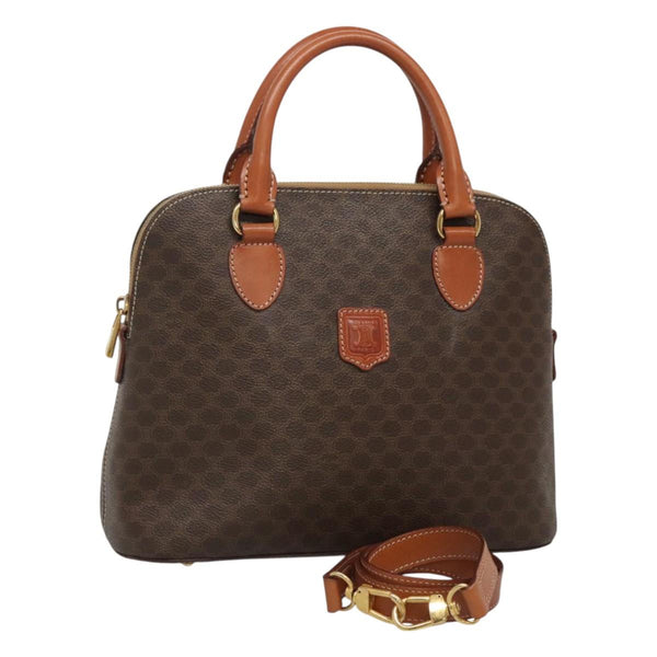 CELINE Macadam Canvas Hand Bag PVC Leather 2way Brown Gold Auth 119421