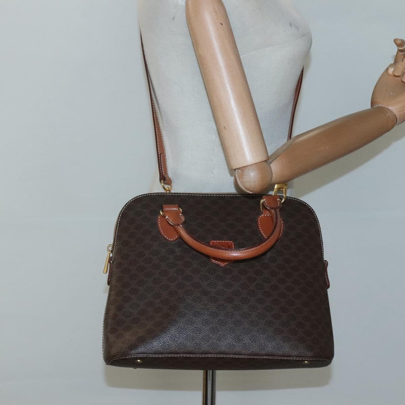 CELINE Macadam Canvas Hand Bag PVC Leather 2way Brown Gold Auth 119421